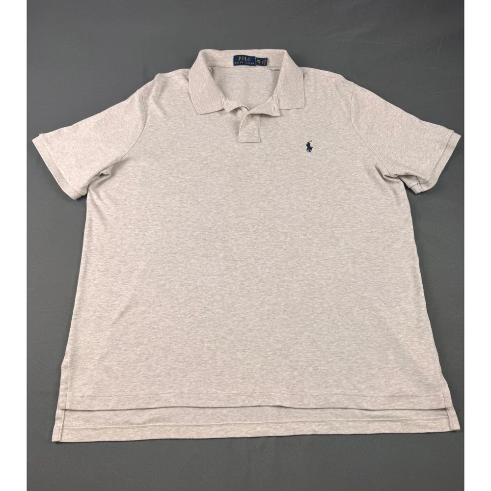 Polo Ralph Lauren Mens XXL Cream‎ Heather Short Sleeve Cotton Jersey Polo Shirt